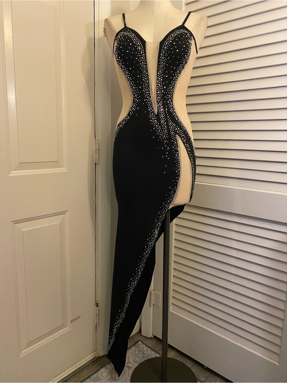 Black & Nude Rhinestone Bodycon Evening Dress- Size Small